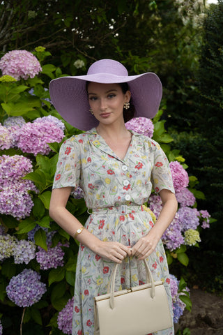 Robe de thé « Lisa » en Georgette - Imprimé coquelicot, style vintage authentique des années 1940