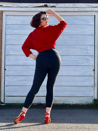 The "Be-Bop" Semi-Cropped, 3/4 Sleeve Jacket in Solid Red, 100% Wool .. Classic Early 50s Style