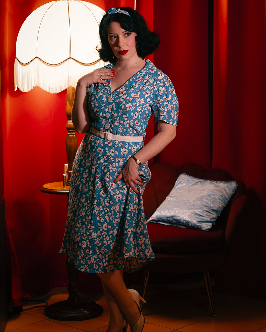 1940s shirt dress Lisa Dress in Palace Pansy