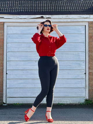 The "Be-Bop" Semi-Cropped, 3/4 Sleeve Jacket in Solid Red, 100% Wool .. Classic Early 50s Style