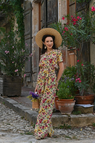 „Lauren“ Siren Jump Suit in Wine Moonshine Spot von The Seamstress of Bloomsbury, klassischer Vintage-Stil der 1940er Jahre