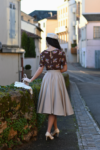 Cindy Blouse In Brown Floral Dancer Print, Classic 1940s Vintage Inspired Style By The Seamstress of Bloomsbury