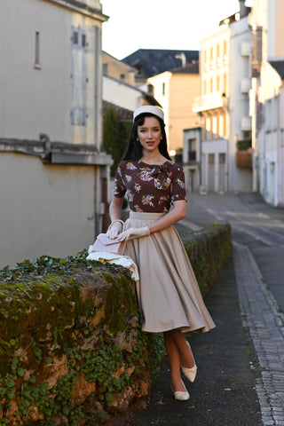 Cindy Blouse In Brown Floral Dancer Print, Classic 1940s Vintage Inspired Style By The Seamstress of Bloomsbury