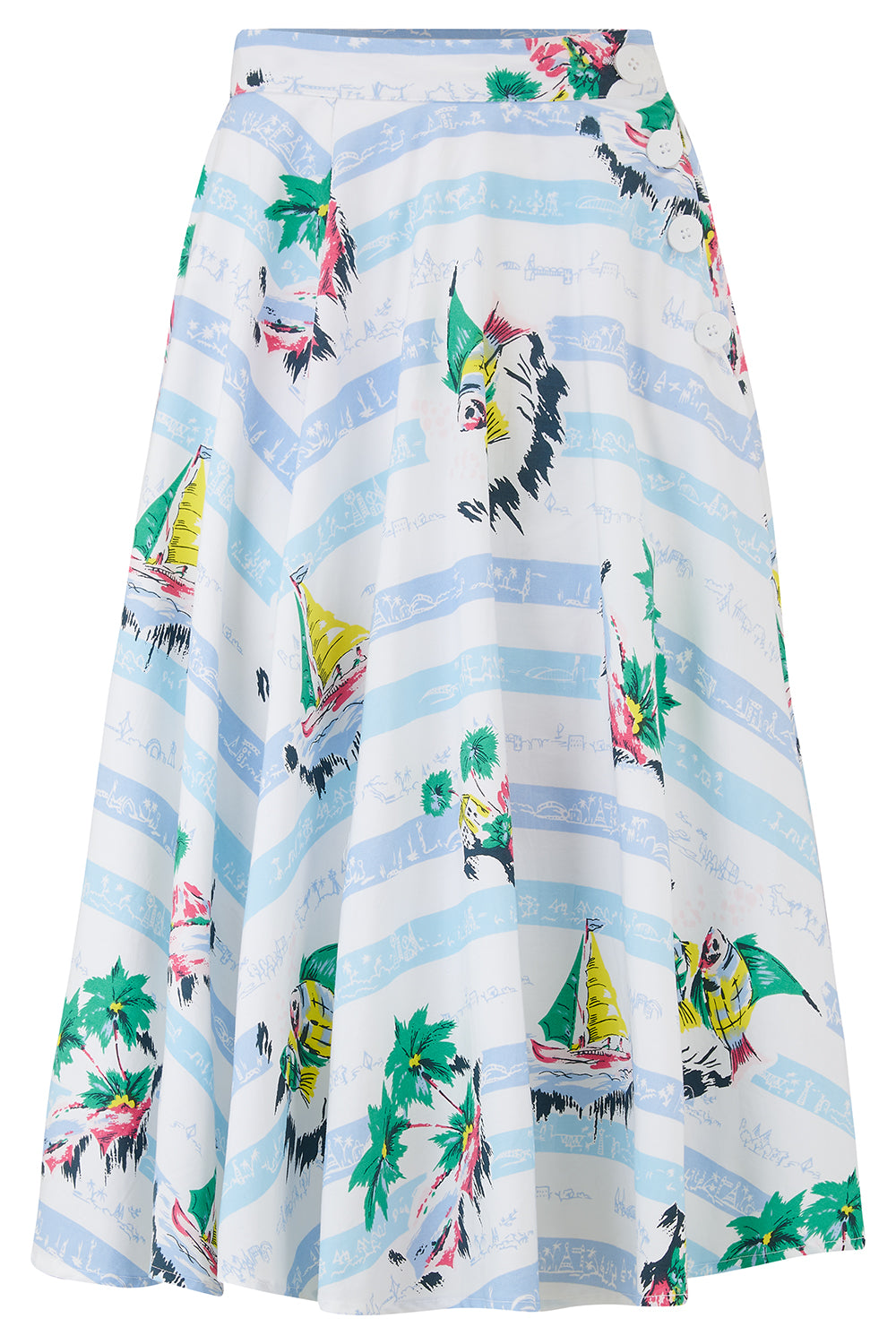 "Isabelle" Skirt in Cotton Seaside Print, Classic & Authentic 1940s Vintage Inspired Style