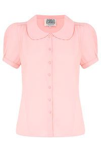 "Jive" Short Sleeve Blouse in Blossom Pink, Classic 1940s Vintage Style