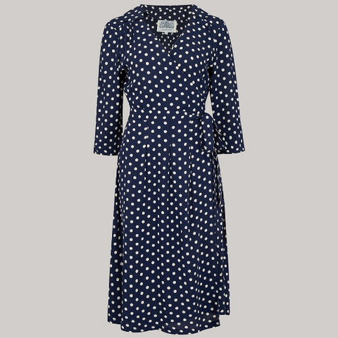 *Make Do & Mend* Sample Sale "Loretta" Dress in Navy Polka Size 8.. PLEASE READ FULL DESCRIPTION ..