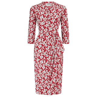 "Mabel" 3/4 Length Sleeve Waterfall Dress in Red Pansy, A Classic 1940s Inspired Vintage Style (Copy)