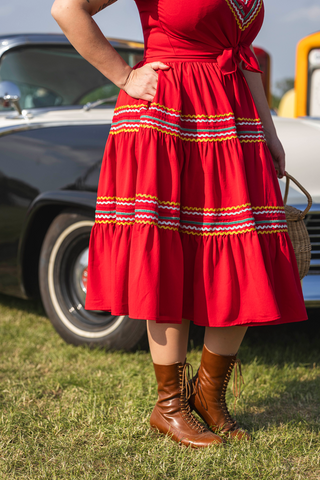 The Western 2pc Patio Set (Blouse & Skirt) In Red, True 1950s Vintage Style