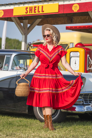 The Western 2pc Patio Set (Blouse & Skirt) In Red, True 1950s Vintage Style