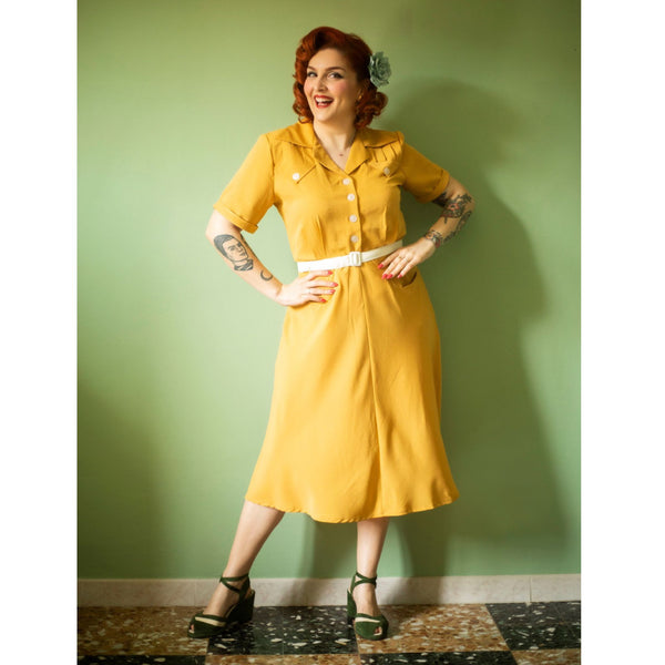 The "Polly" Dress in Solid Mustard, True & Authentic 1950s Vintage Style - CC41, Goodwood Revival, Twinwood Festival, Viva Las Vegas Rockabilly Weekend Rock n Romance Rock n Romance