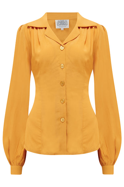 Poppy Long Sleeve Blouse in Mustard , Authentic & Classic 1940s Vintage Style