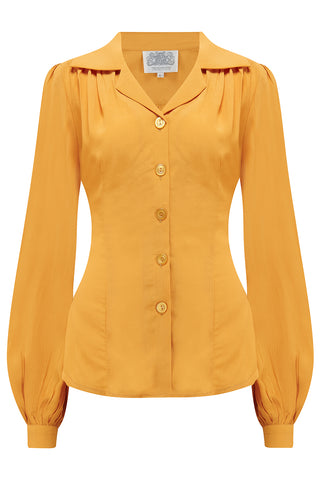 Poppy Long Sleeve Blouse in Mustard , Authentic & Classic 1940s Vintage Style