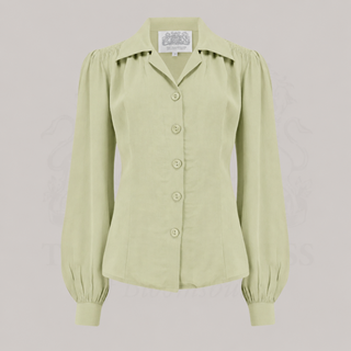 Poppy Long Sleeve Blouse in Pistachio, Authentic & Classic 1940s Vintage Style, By The Seamstress of Bloomsbury