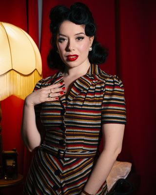 **Limited Edition** Charlene Shirtwaister Dress in Black Multi Stripe 100% Cotton, True 1950s Vintage Style