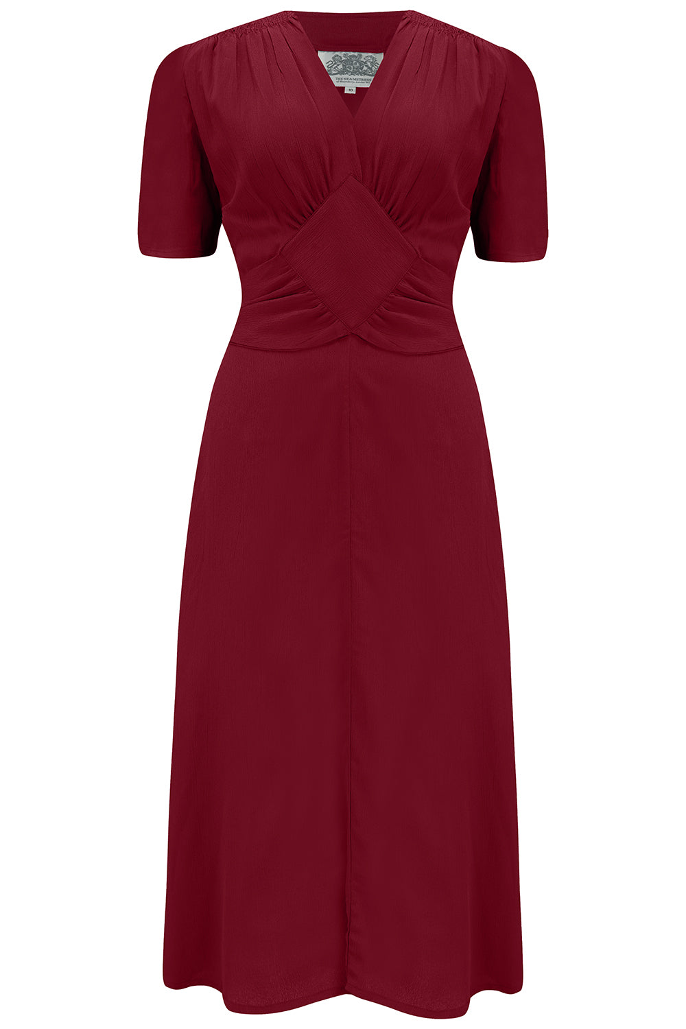 Das „Ruby“-Kleid in Wein, klassisches Langarmkleid im Stil der 1940er Jahre