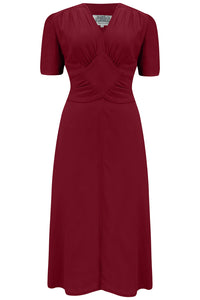 The "Ruby" Dress in Wine, Classic 1940's Style Long Sleeve Dress