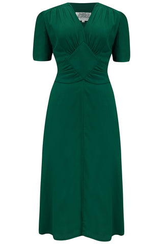 The "Ruby" Dress in Green, Classic 1940's Style Long Sleeve Dress