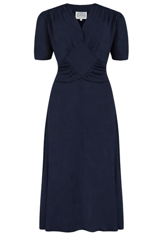 Ruby Dress in Navy, A Classic & Authentic 1940s Vintage Inspired Style By The Seamstress Of Bloomsbury