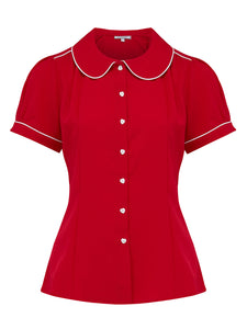 Rock n Romance **Sample Sale** "Pippa Blouse" in Red by Rock n Romance, Classic 1950s Vintage Inspired Style - RocknRomance Clothing
