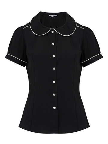 Rock n Romance **Sample Sale** "Pippa Blouse" in Black by Rock n Romance, Classic 1950s Vintage Inspired Style - RocknRomance Clothing
