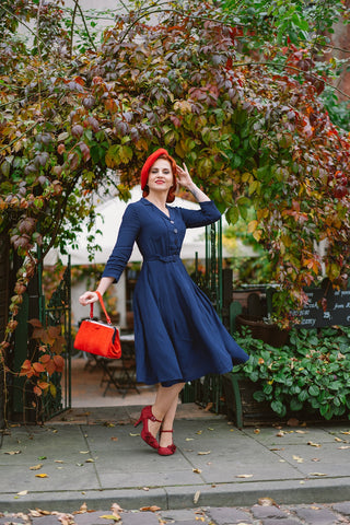 Lucille shirt dress CC41 in Solid Navy Blue , Classic 1940s True Vinta Rock n Romance Lucille shirt dress CC41 in Solid Navy Blue , Classic 1940s True Vinta Rock n Romance