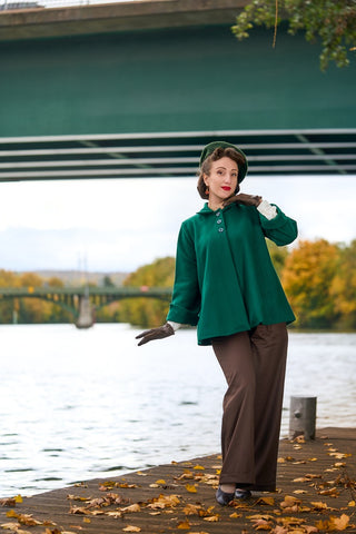 Swing Jacket in Green Vintage 1940s Cape Style Inspired Over Coat