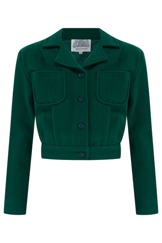 1940s Utility Jacket in Green, 100% Wool With Satin Lining