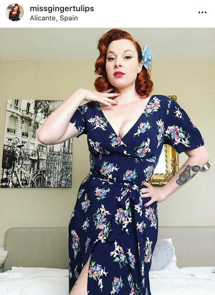 "Lilian" Dress in Navy Floral Dancer, Classic & Authentic 1940s Vintage Style - CC41, Goodwood Revival, Twinwood Festival, Viva Las Vegas Rockabilly Weekend Rock n Romance The Seamstress Of Bloomsbury