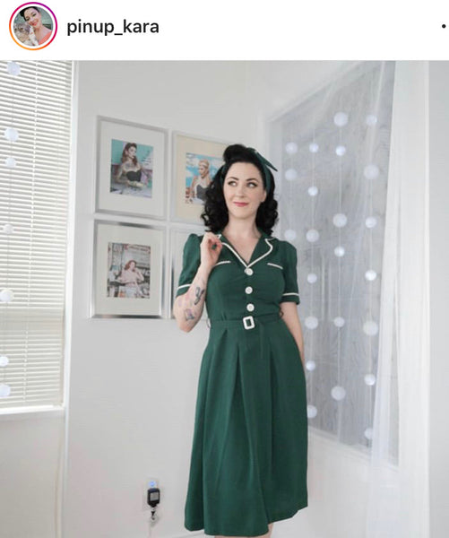 The "Kitty" Shirtwaister Dress in Green with Contrast Ric-Rac, True Late 40s Early 1950s Vintage Style - CC41, Goodwood Revival, Twinwood Festival, Viva Las Vegas Rockabilly Weekend Rock n Romance Rock n Romance