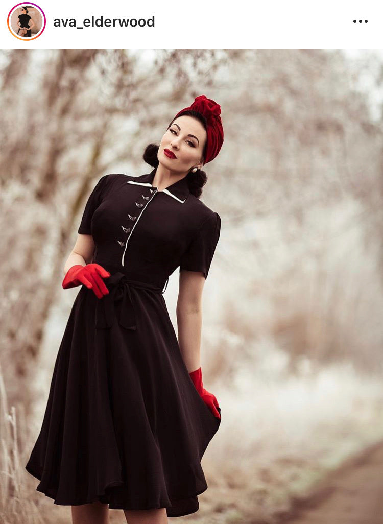 Mae Dress in Liquorice Black | Classic 1940s Style Tea Dress Liquorice Black / 10 Mae Dress in Liquorice Black | Classic 1940s Style Tea Dress Liquorice Black / 10