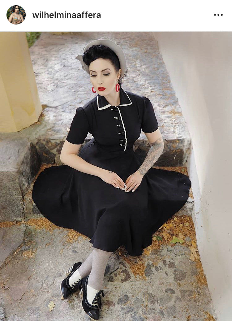 40s style black dress Vtg 40s DuBarry Black Rayon Crepe Beaded Evening Maxi Dress W28-29"