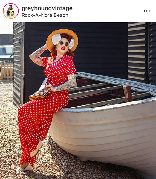 "Lauren" Siren Suit in Red with Polka Spots, Classic 1940s Vintage Holywood Style Inspired - CC41, Goodwood Revival, Twinwood Festival, Viva Las Vegas Rockabilly Weekend Rock n Romance The Seamstress Of Bloomsbury