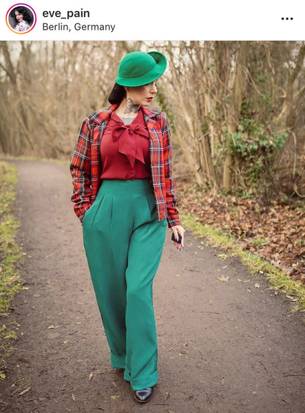 "Audrey" Trousers in Vintage Green, Totally Classic 1940s Vintage Style - CC41, Goodwood Revival, Twinwood Festival, Viva Las Vegas Rockabilly Weekend Rock n Romance The Seamstress Of Bloomsbury