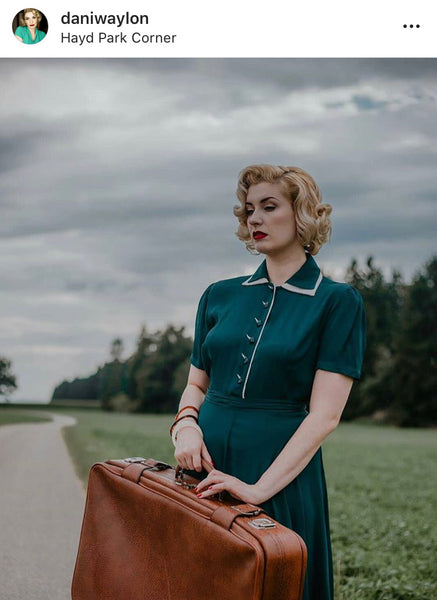 "Mae" Tea Dress in Green with Cream Contrasts, Classic 1940s Inspired Vintage Style - CC41, Goodwood Revival, Twinwood Festival, Viva Las Vegas Rockabilly Weekend Rock n Romance The Seamstress Of Bloomsbury