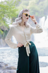 "Clarice" Long Sleeve Blouse in Cream, Classic 1940s Vintage Inspired Style