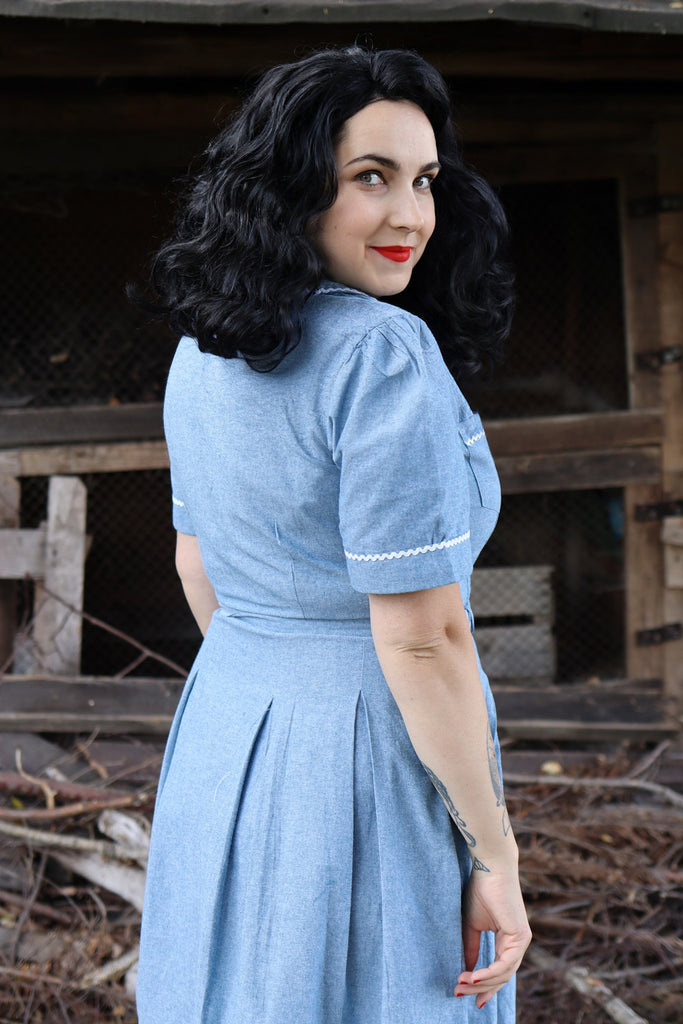 Shirtwaister Dress in Denim with Contrast Ric-Rac, True 1950s Vintage ...