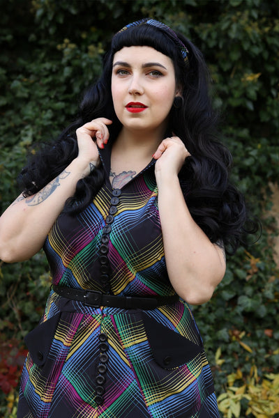 The "Casey" Dress in Black Neon Print, True & Authentic 1950s Vintage Style - True and authentic vintage style clothing, inspired by the Classic styles of CC41 , WW2 and the fun 1950s RocknRoll era, for everyday wear plus events like Goodwood Revival, Twinwood Festival and Viva Las Vegas Rockabilly Weekend Rock n Romance Rock n Romance