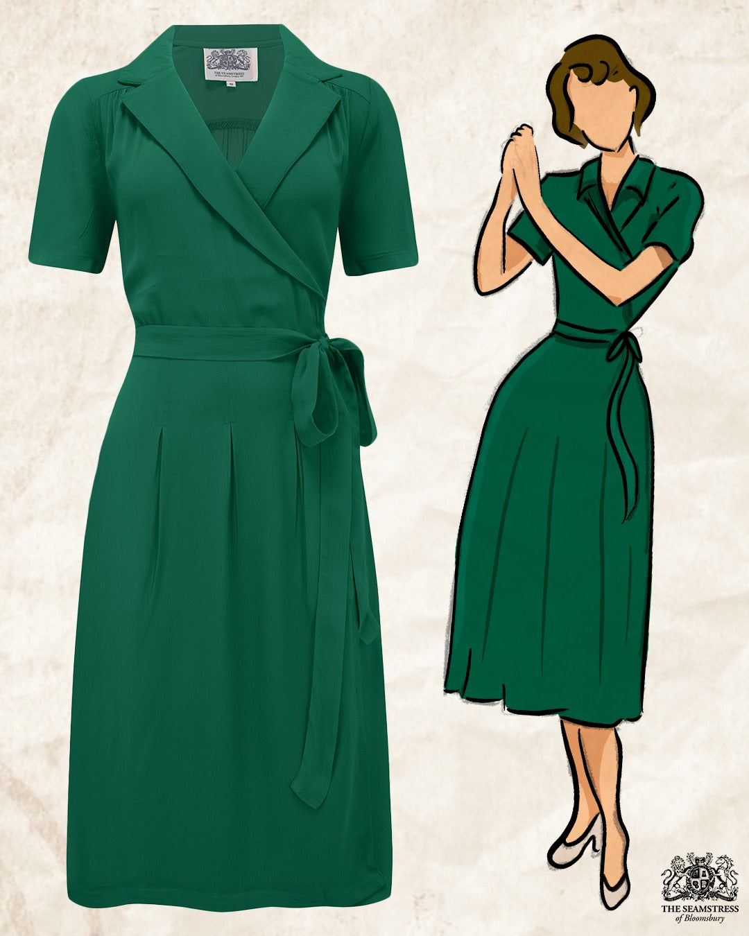 Peggy Wrap Dress In Hampton Green by The Seamstress of Bloomsbury 14 Peggy Wrap Dress In Hampton Green by The Seamstress of Bloomsbury 14