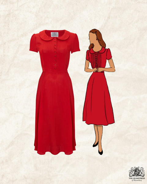 "Dorothy" Swing Dress in Pilliar Box Red, A Classic 1940s Inspired Vintage Style - CC41, Goodwood Revival, Twinwood Festival, Viva Las Vegas Rockabilly Weekend Rock n Romance The Seamstress Of Bloomsbury