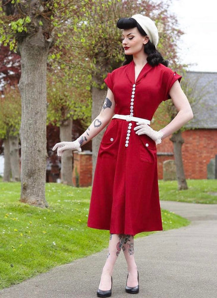 The "Casey" Dress in Solid Wine, True & Authentic 1950s Vintage Style - True and authentic vintage style clothing, inspired by the Classic styles of CC41 , WW2 and the fun 1950s RocknRoll era, for everyday wear plus events like Goodwood Revival, Twinwood Festival and Viva Las Vegas Rockabilly Weekend Rock n Romance Rock n Romance