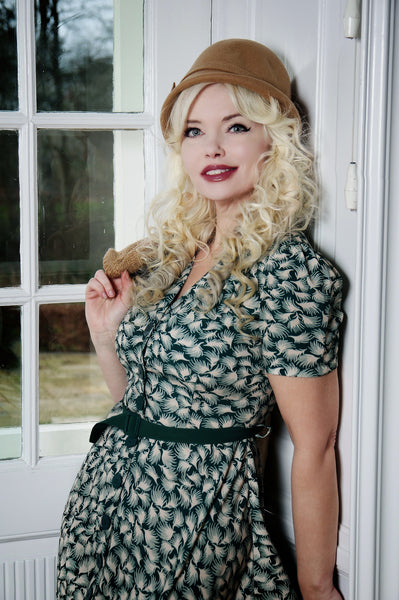 The "Charlene" Shirtwaister Dress in Green Whisp Print , True 1950s Vintage Style - True and authentic vintage style clothing, inspired by the Classic styles of CC41 , WW2 and the fun 1950s RocknRoll era, for everyday wear plus events like Goodwood Revival, Twinwood Festival and Viva Las Vegas Rockabilly Weekend Rock n Romance Rock n Romance