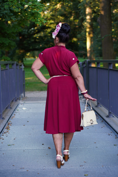 The "Casey" Dress in Solid Wine, True & Authentic 1950s Vintage Style - True and authentic vintage style clothing, inspired by the Classic styles of CC41 , WW2 and the fun 1950s RocknRoll era, for everyday wear plus events like Goodwood Revival, Twinwood Festival and Viva Las Vegas Rockabilly Weekend Rock n Romance Rock n Romance