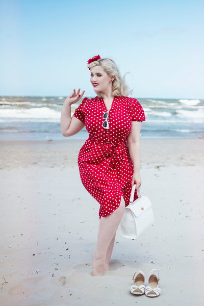 "Mabel" Dress in Red Polka , A Classic 1940s Inspired Vintage Style - CC41, Goodwood Revival, Twinwood Festival, Viva Las Vegas Rockabilly Weekend Rock n Romance The Seamstress of Bloomsbury