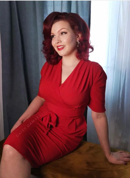 The “Evelyn" Wiggle Dress in Red, True Late 40s Early 50s Vintage Style, Please Read Full Description .. - True and authentic vintage style clothing, inspired by the Classic styles of CC41 , WW2 and the fun 1950s RocknRoll era, for everyday wear plus events like Goodwood Revival, Twinwood Festival and Viva Las Vegas Rockabilly Weekend Rock n Romance Rock n Romance