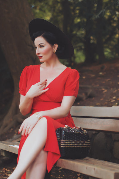 "Lilian" Dress in Red, Classic & Authentic 1940s Vintage Style At Its Best - CC41, Goodwood Revival, Twinwood Festival, Viva Las Vegas Rockabilly Weekend Rock n Romance The Seamstress Of Bloomsbury