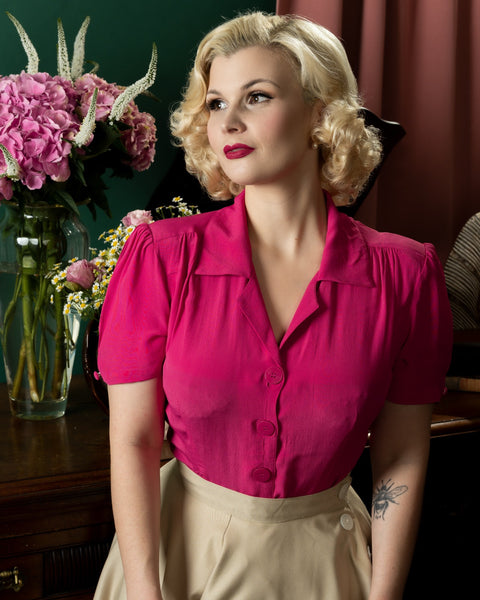 "Grace" Blouse in Raspberry Pink, Authentic & Classic 1940s Vintage Style - CC41, Goodwood Revival, Twinwood Festival, Viva Las Vegas Rockabilly Weekend Rock n Romance The Seamstress Of Bloomsbury