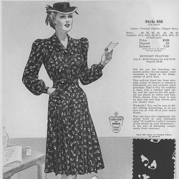 "Ava" Dress in Red Clove Print, Classic 1940's Style Long Sleeve Dress - CC41, Goodwood Revival, Twinwood Festival, Viva Las Vegas Rockabilly Weekend Rock n Romance The Seamstress Of Bloomsbury