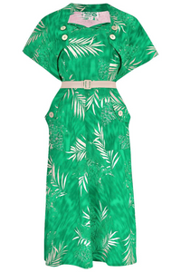 The "Ayda" 2pc Dress & Detachable Shrug Bolero Set In Emerald Palm, True Vintage Style