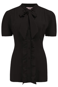 The "Betsy" Ruffle, Pussybow Blouse in Solid Black, True & Authentic 1950s Vintage Style - CC41, Goodwood Revival, Twinwood Festival, Viva Las Vegas Rockabilly Weekend Rock n Romance Rock n Romance