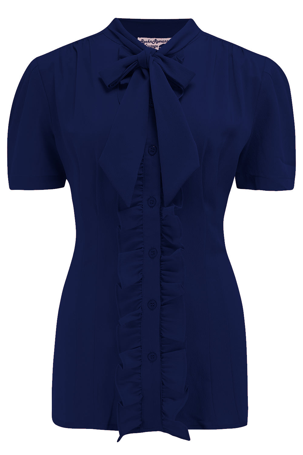 The "Betsy" Ruffle, Pussybow Blouse in Solid Navy, True & Authentic 1950s Vintage Style - CC41, Goodwood Revival, Twinwood Festival, Viva Las Vegas Rockabilly Weekend Rock n Romance Rock n Romance